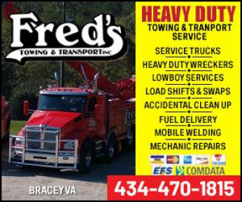 FRED'S TOWING & TRANSPORT INC. 434-470-1815 Logo