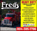 FRED'S TOWING & TRANSPORT INC. 804-385-7796 logo