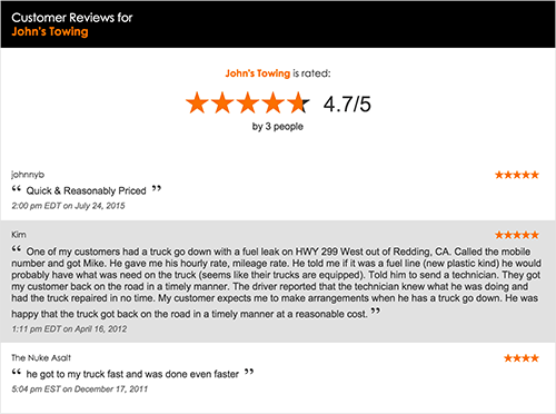 A screenshot of individual provider ratings.