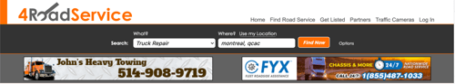 A screenshot showing featured Listing Banners at the top of 4RoadService.com.
