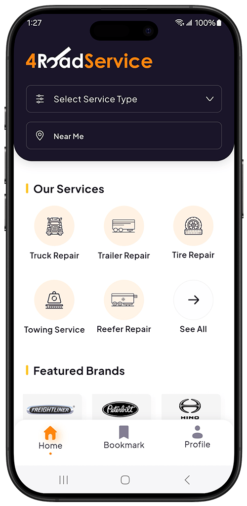 A screenshot of the 4RoadService.com iPhone App up and running