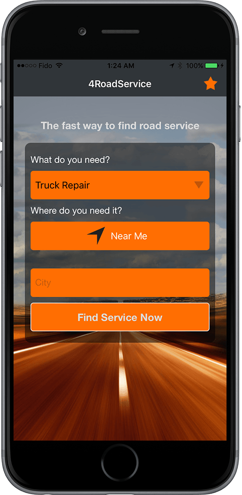 This could be your iPhone! A screenshot of the 4RoadService.com iPhone App up and running